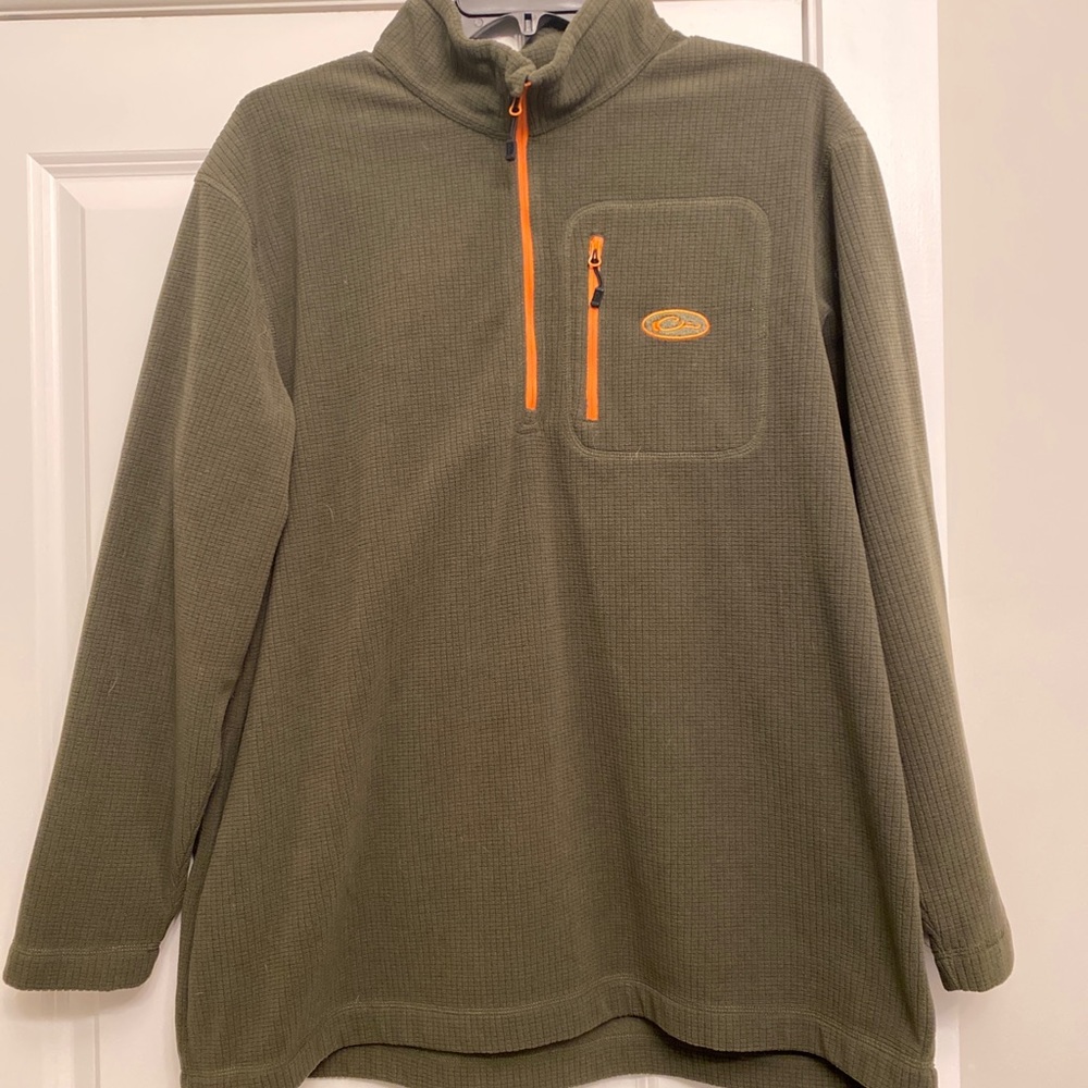 Drake Waterfowl Pullover Green with Orange Outlines XL